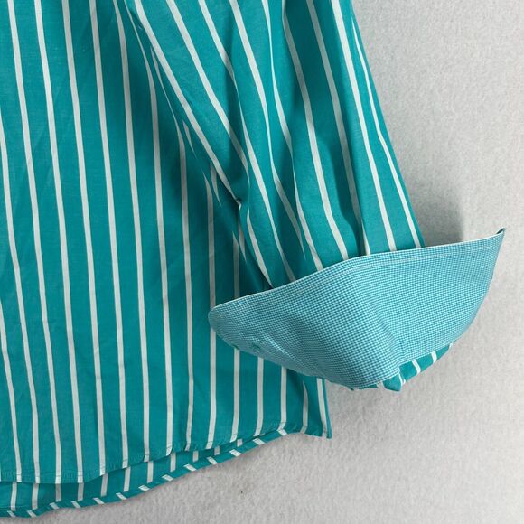 TOMMY BAHAMA Shirt Mens L Striped Flip Cuff Button Up Pima Cotton Teal Green - Picture 9 of 16